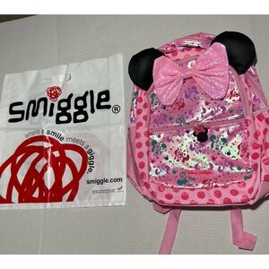 Disney Smiggle sparkling Minnie Mouse pink backpack 3D ears sprinkle bow